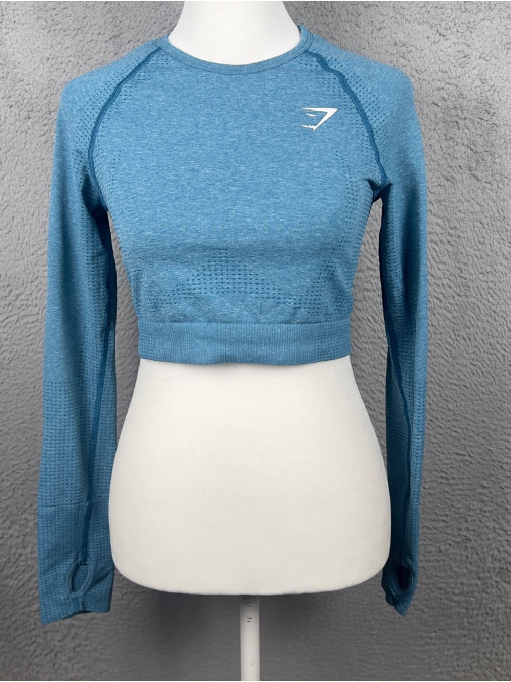 Gymshark Vital Crop Top Womens Medium Blue Long Sleeve Workout Athletic Gym